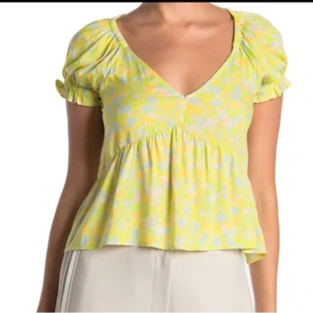 Abound Yellow and Blue‎ Puff Sleeve Blouse